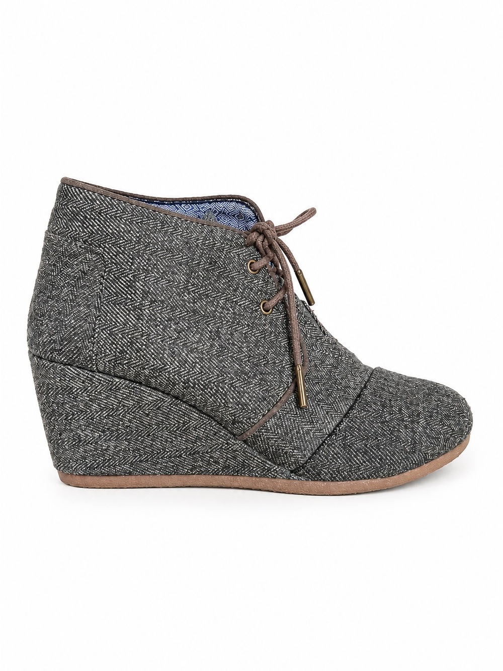 TOMS Herringbone Wedge Ankle Booties Gray Lace Up Casual Shoes Size 7